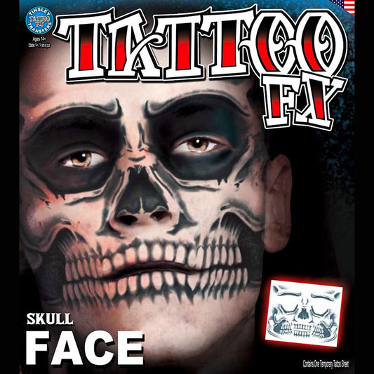 Skull Full Face Temporary Tattoo Transfer Tinsley Halloween Special FX Make up