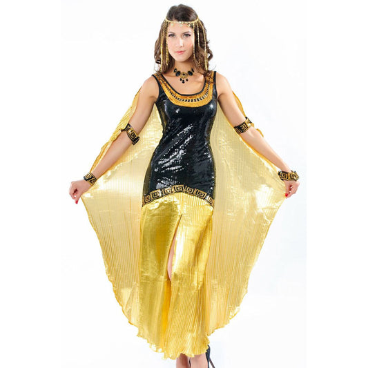 Golden Cleopatra Goddess Deluxe Sequin Women's Costume with Headpiece