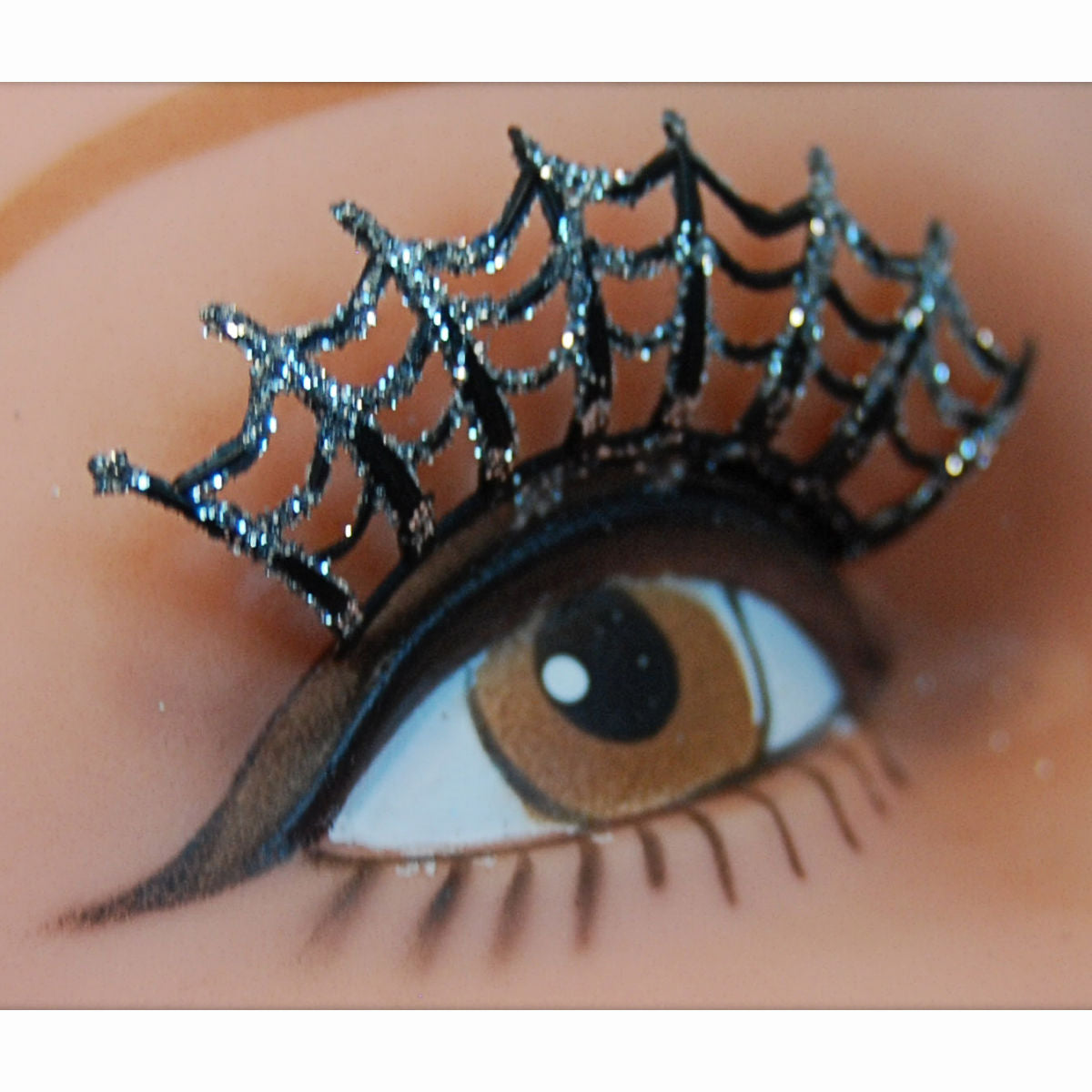 False Eyelashes Spider Web Black with Silver Glitter + Adhesive Halloween