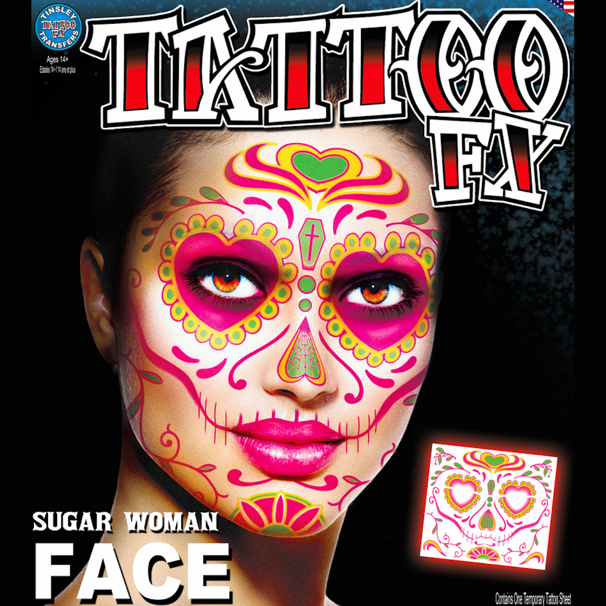 Sugar Woman Full Face Temporary Tattoo Tinsley Halloween Special FX Make up