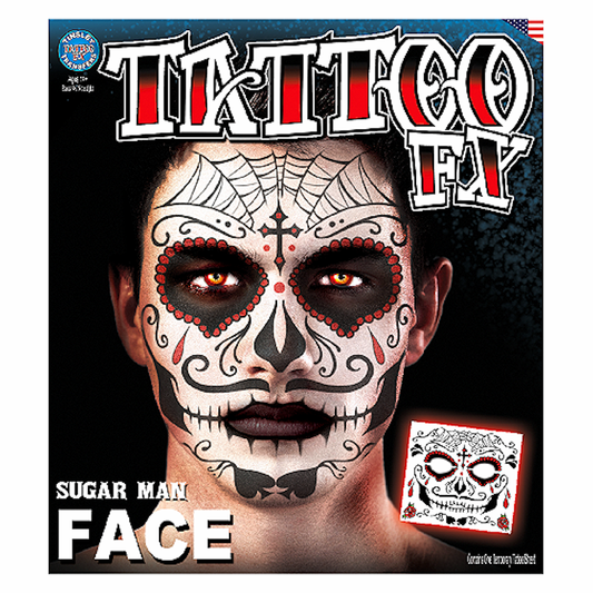 Sugar Skull Man Full Face Temporary Tattoo Tinsley Halloween Special FX Make up