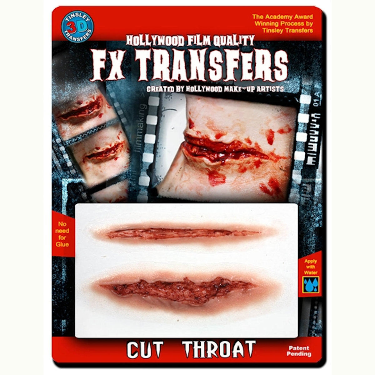 Cut Throat 3D FX Transfer Tinsley Temporary Tattoo Halloween Special FX Make Up