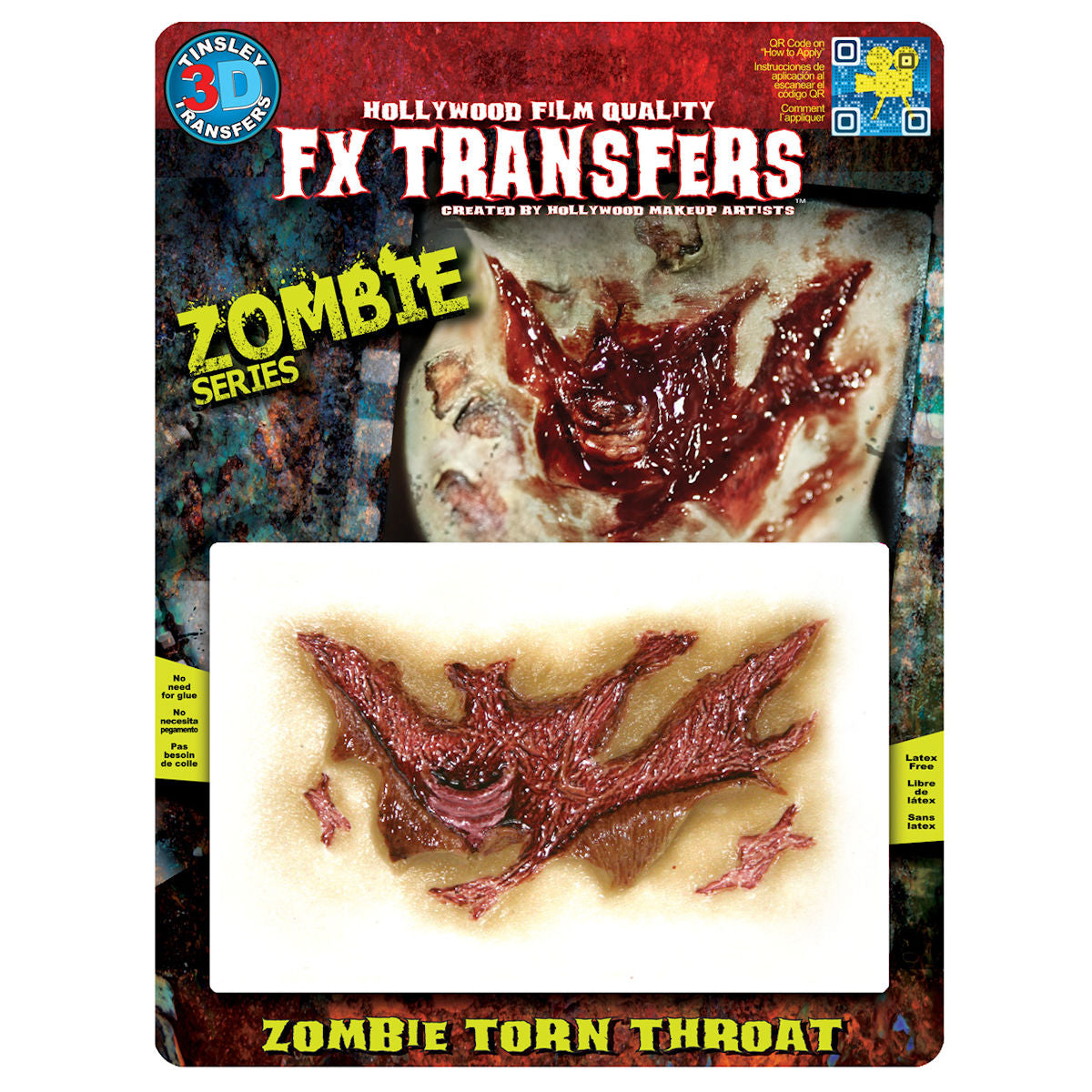 Zombie Torn Throat 3D FX Transfer Tinsley Temporary Tattoo Halloween FX MakeUp