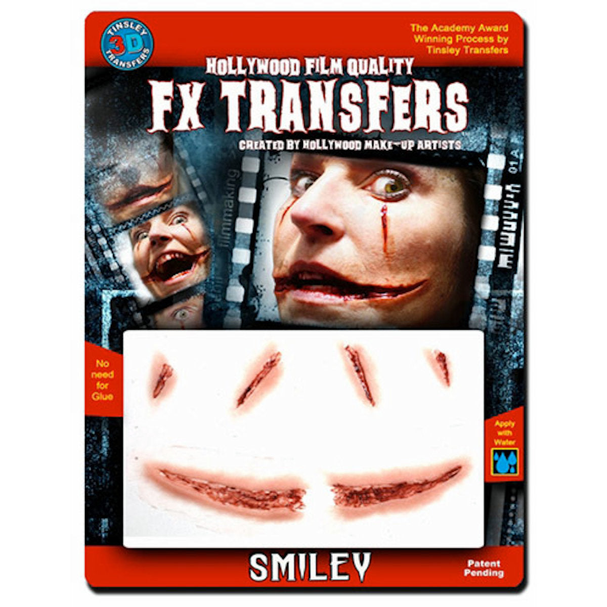 Smiley 3D FX Transfer Tinsley Temporary Tattoo Halloween Special FX Make Up