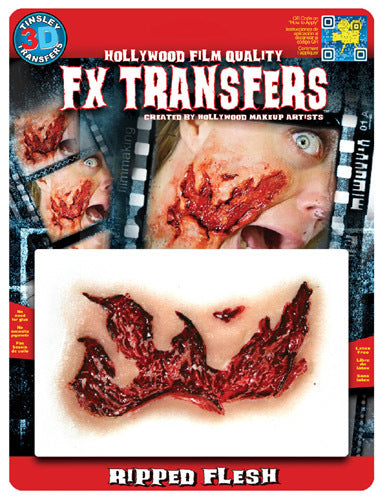 Ripped Flesh 3D FX Transfer Tinsley Temporary Tattoo Halloween Special FX MakeUp