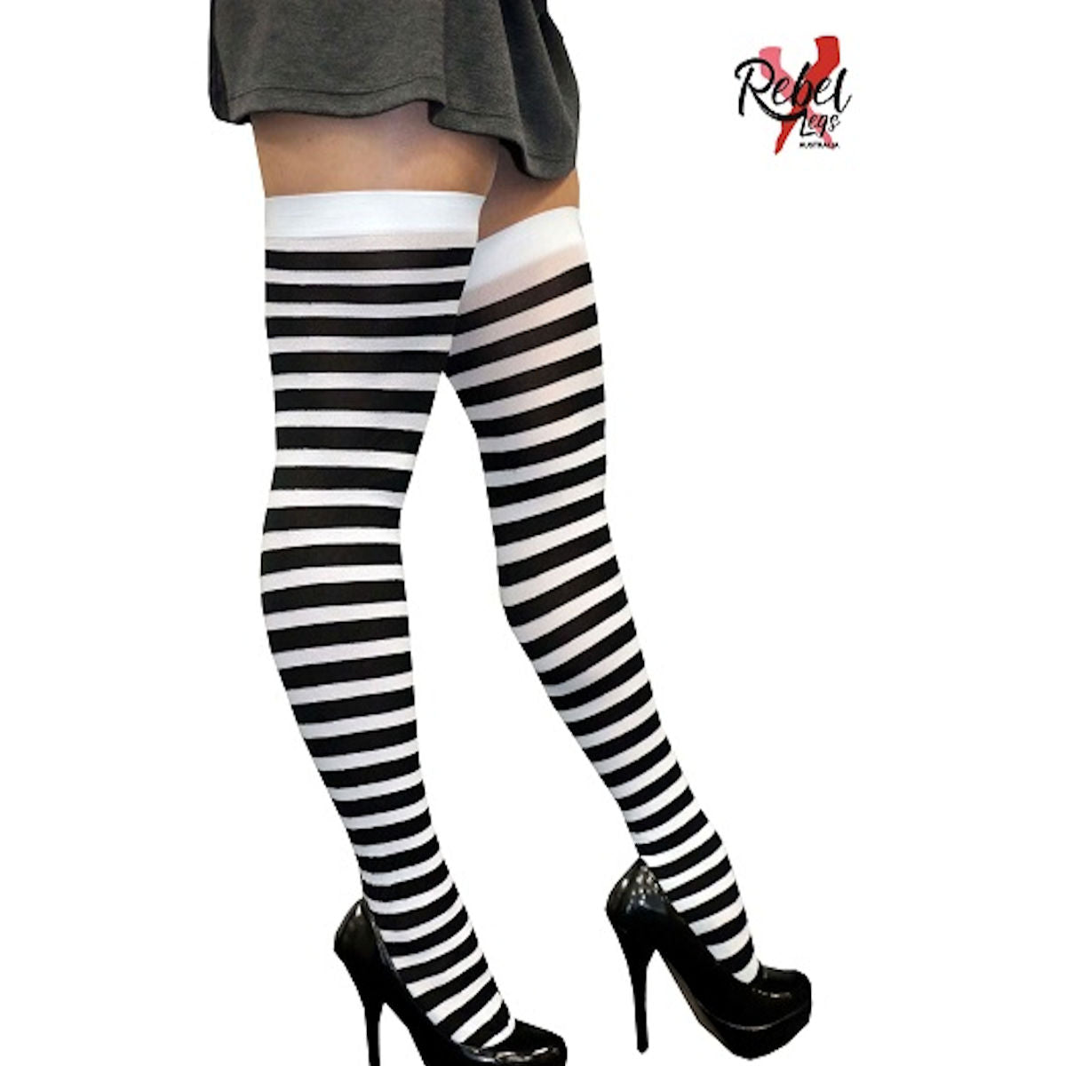 Thigh High Stockings Black & White Stripes Costume Accessory Adult Costume