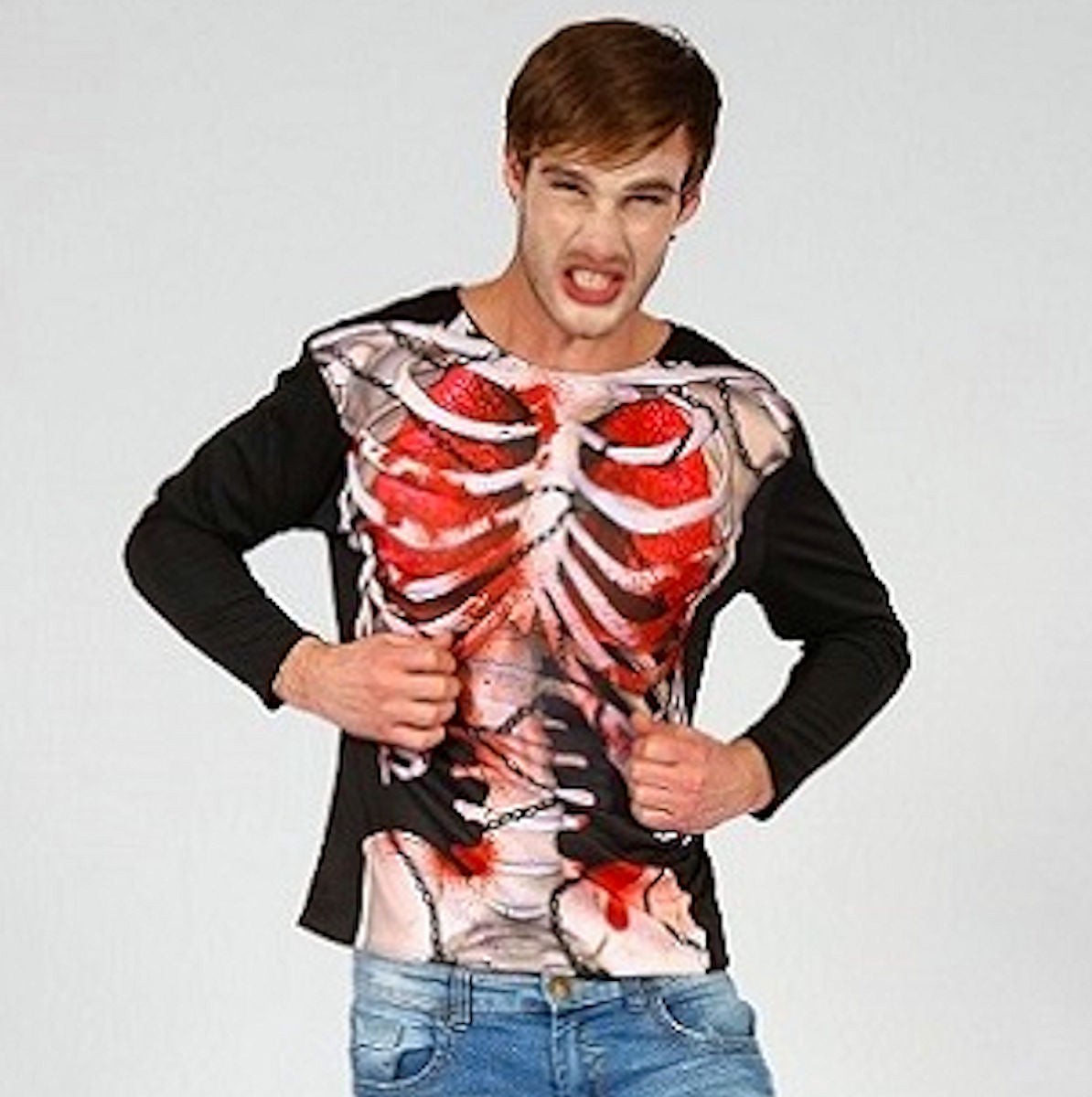Zombie Skeleton Ripped Apart Printed Shirt