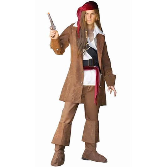 Deluxe Pirate Jack of the Caribbean Pirate Men Fancy Dress Costume 8 Piece set