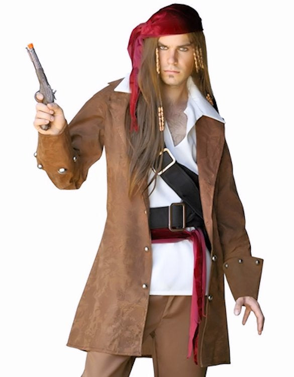 Deluxe Pirate Jack of the Caribbean Pirate Men Fancy Dress Costume 8 Piece set