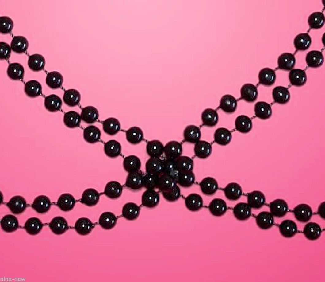 1920's EXTRA LONG Gatsby Flapper 8mm Beads Jet BLACK 91cm Long Necklace