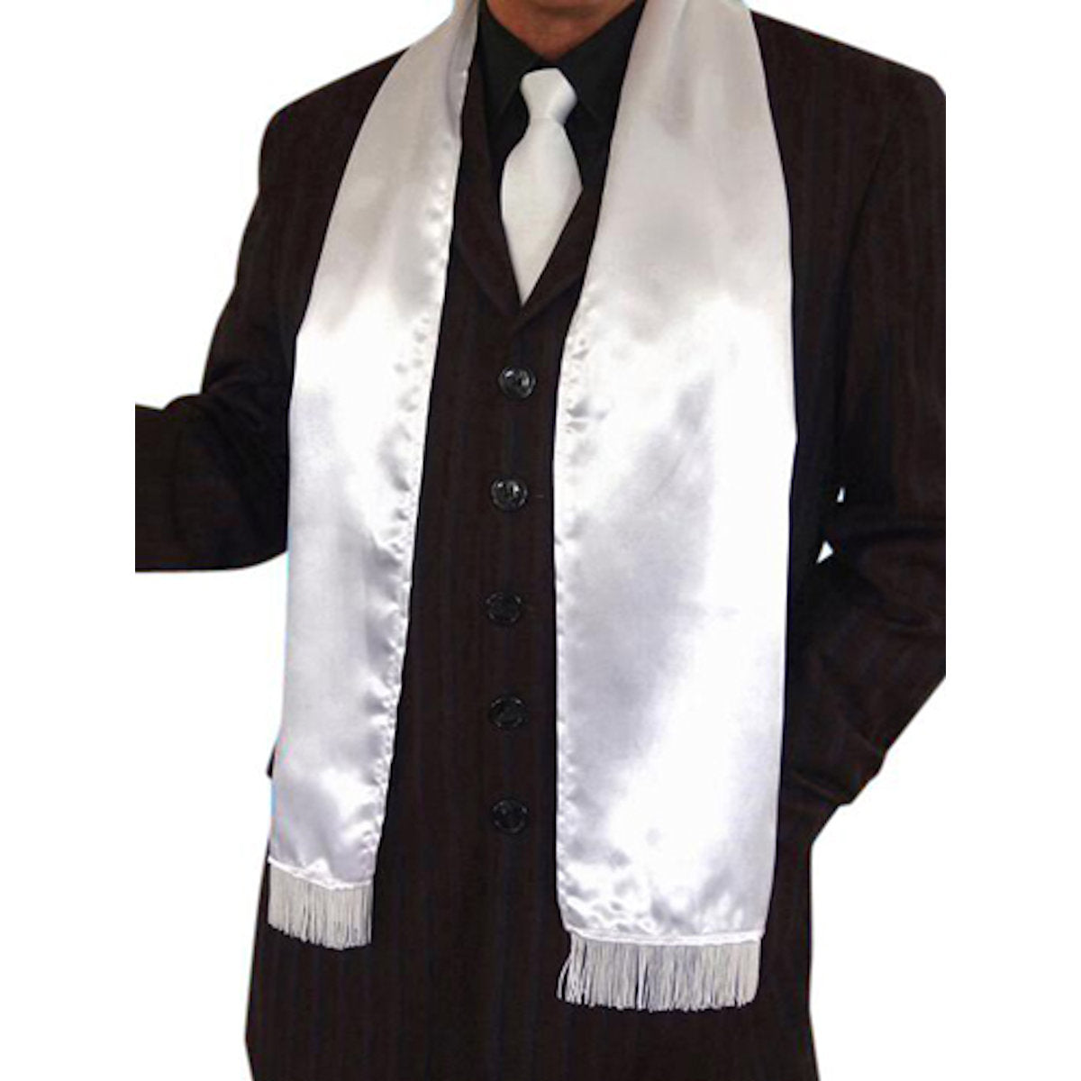 1920's Men's White Wide Gangster Scarf with Fringe Gatsby