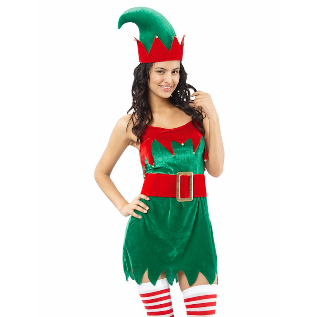 Santa's Helper ELF Velvet Women's Christmas Fancy Dress Costume with hat