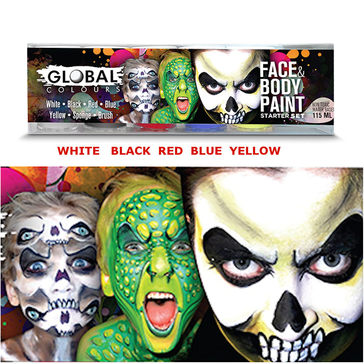 Face & Body Paint Starter Set Global Bodyart Makeup Special FX Set of 5x Paints