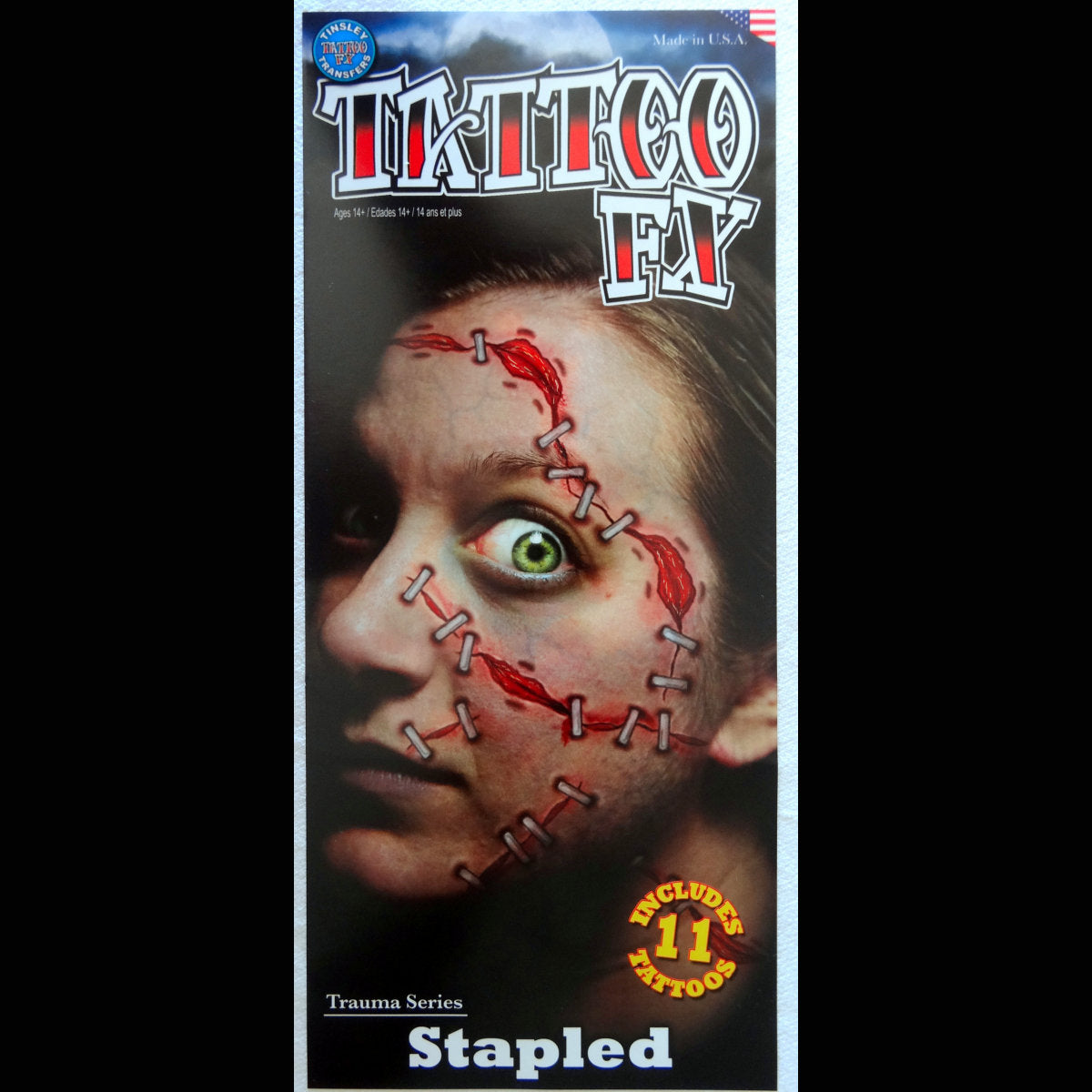 Stapled Trauma Temporary Realistic Tattoo Tinsley Halloween Special FX Make up