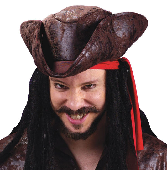Pirate Tricorn Hat Weather Worn Brown Jack Sparrow Men's Costume accessory