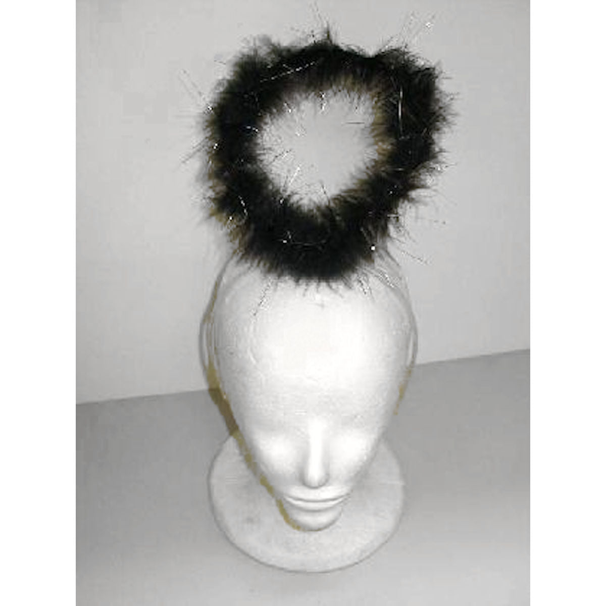 Large Black Angel Halo Marabou with Silver on headband Costume accessory